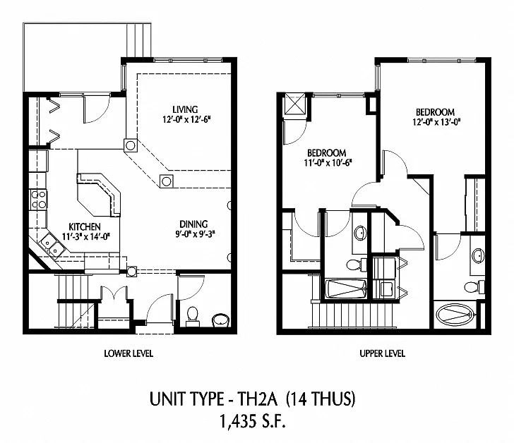 Floor plan Two Bedroom Townhome - A