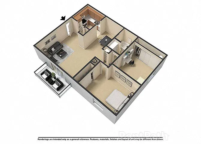 Floor plan Two Bedroom, One Bath