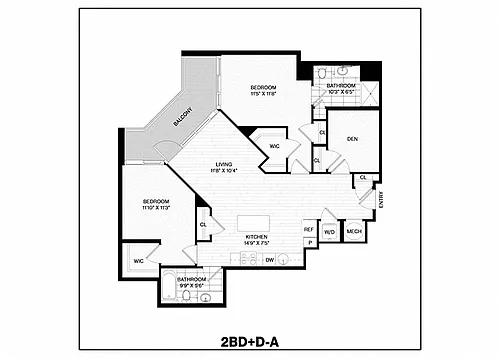 Floor plan 2 Bed/2 Bath Den-A