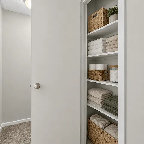 Convenient additional storage for towels, linens, and essentials.