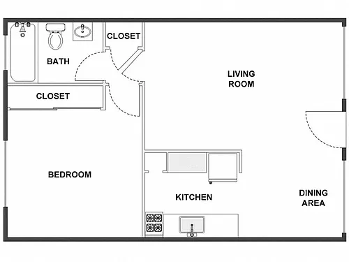Floor plan 1 Bed / 1 Bath: Type D