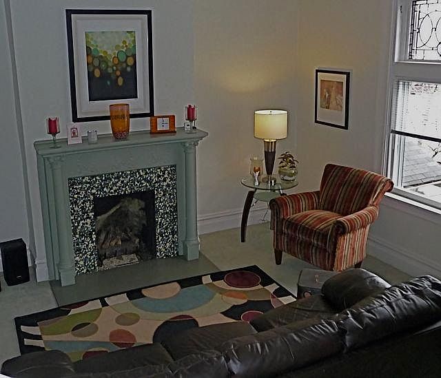 living room with gas fireplace