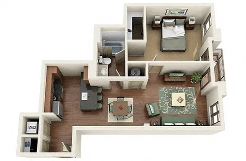 Floor plan Catherine 1 Bedroom 1 Bath