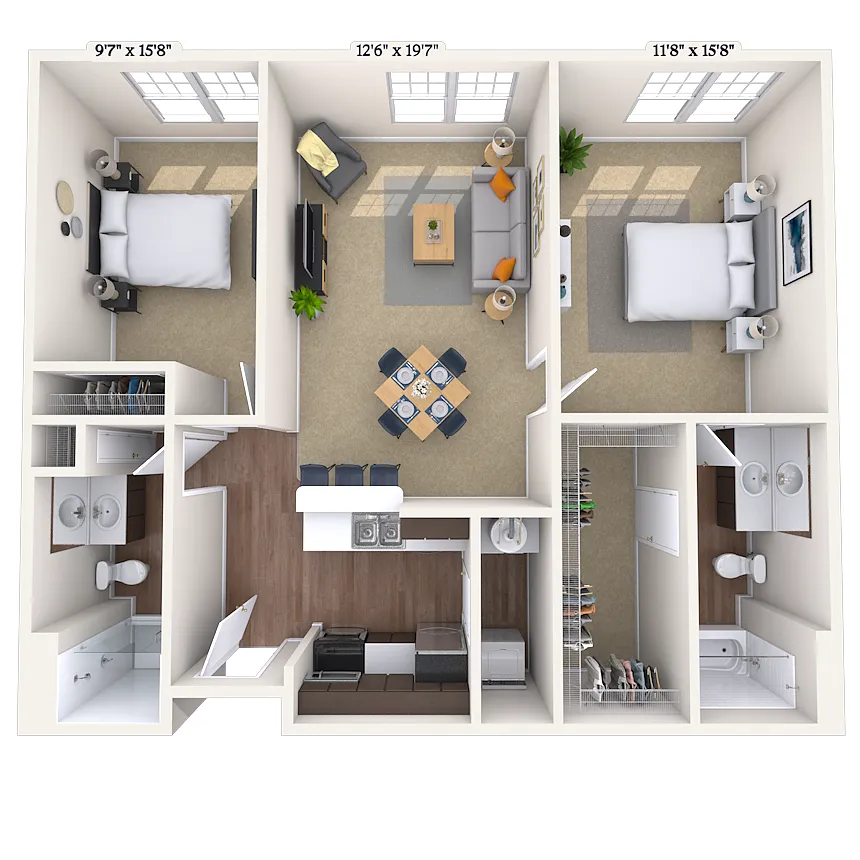 Floor plan Traditional 2x2 920-1232 SF