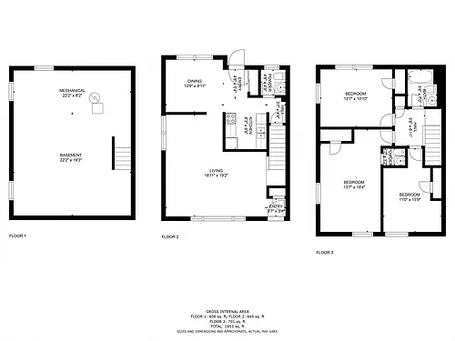 Floor plan 3BD Townhome - Updated Kitchen & Floor