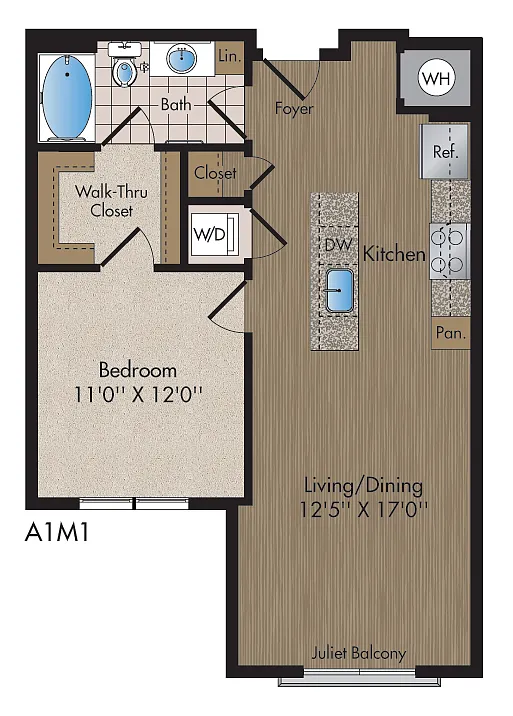 Floor plan A1M1 Magenta 726 sq ft
