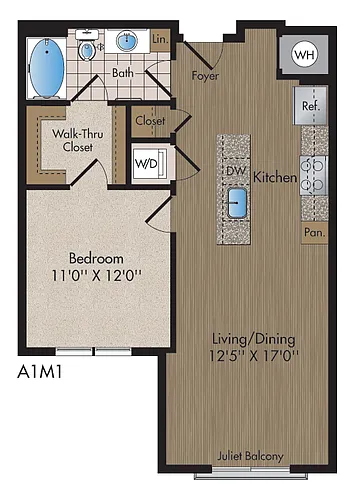 Floor plan A1M1 Magenta 726 sq ft