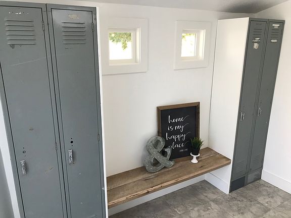 lockers and bench in laundry