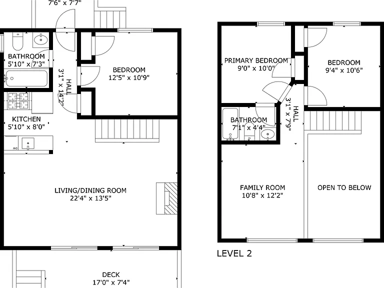 Floor plan. The house is around 1150 sq. ft. over two floors