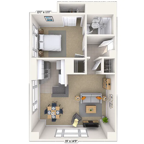 Floor plan Traditional 1x1 714-760 SF