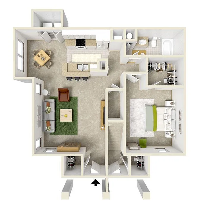 Floor plan 1 Bed/1 Bath Downstairs