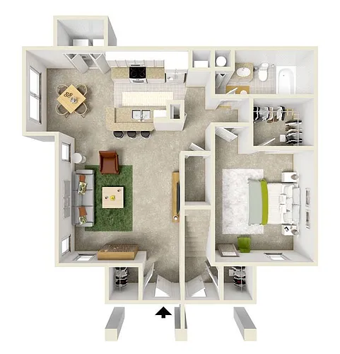 Floor plan 1 Bed/1 Bath Downstairs