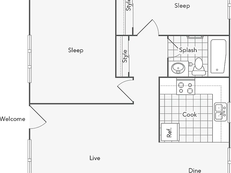 Courtyard | 2-Bedroom Floorplan Courtyard | 2-Bedroom Floorplan