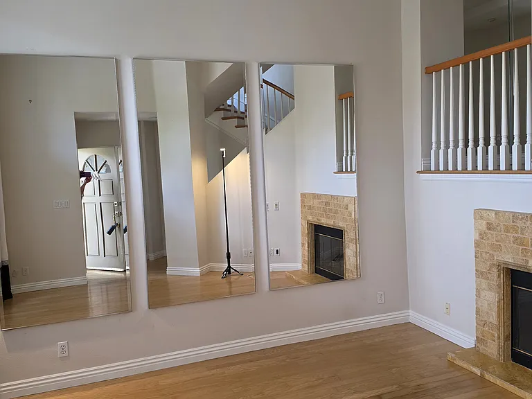 Living room with fireplace.