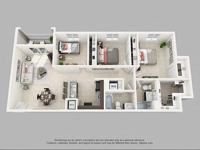 Floor plan 3 Bedroom 2 Bath Large