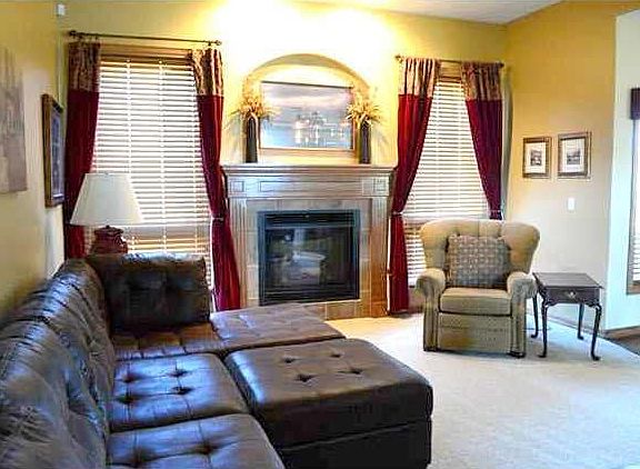 Main floor family room with gas fireplace.