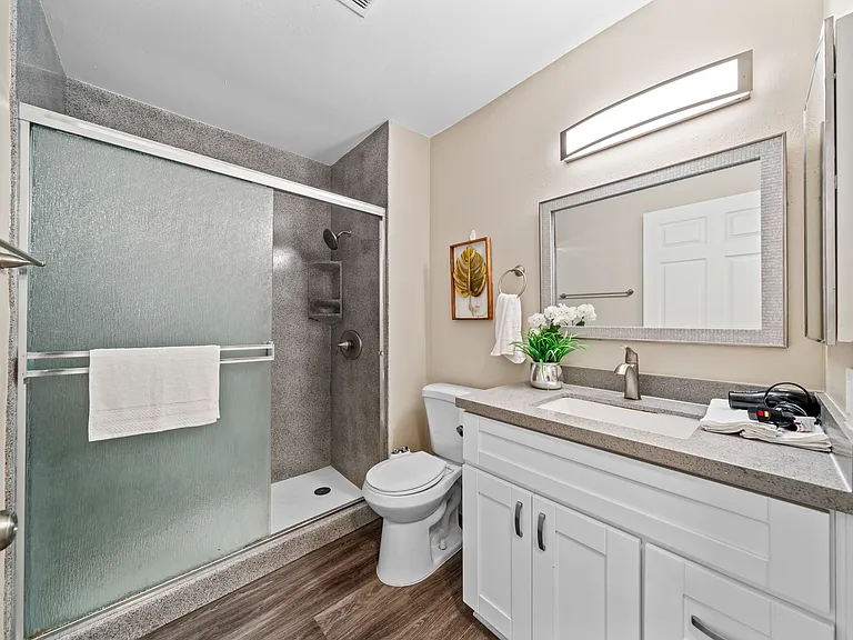 All-in-one luxury: a full bathroom featuring a walk-in shower.