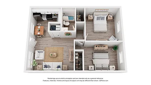 Floor plan 2 Bedroom 1 Bath Premium