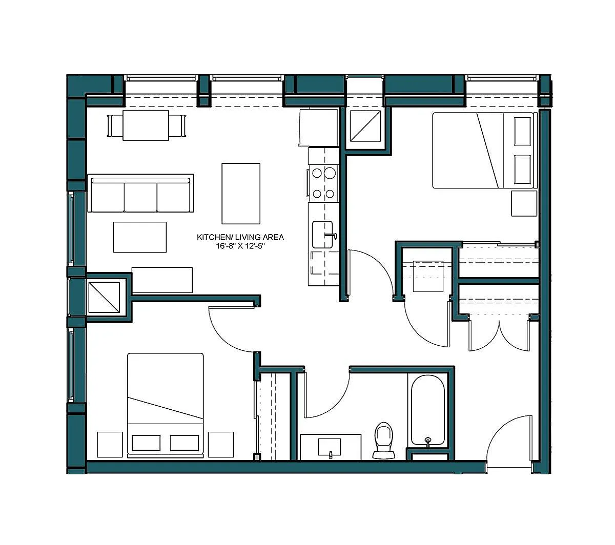 Floor plan 2 Bed/1 Bath-C1