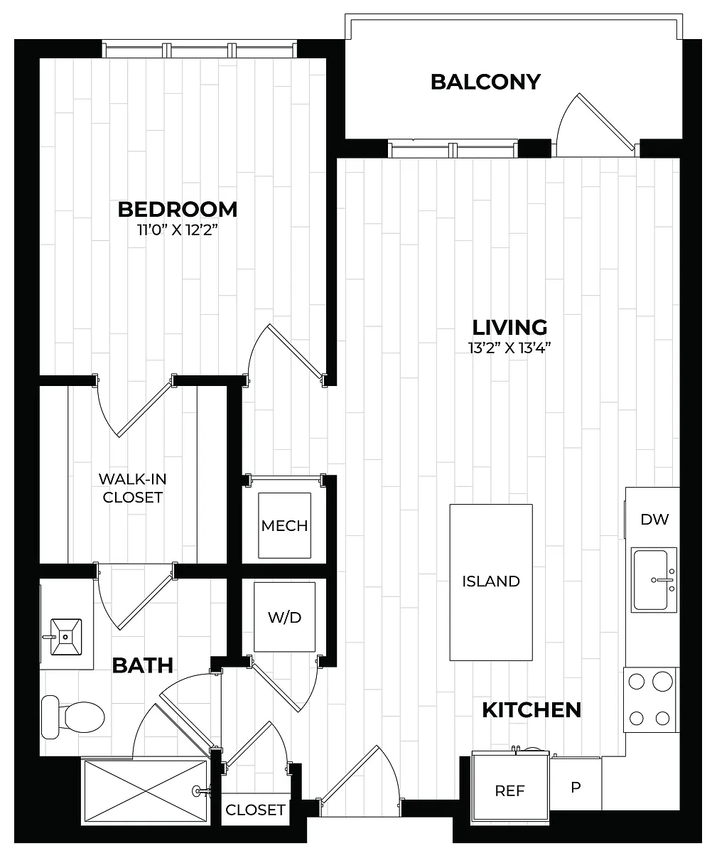 Floor plan 1 Bed/1 Bath-1.5