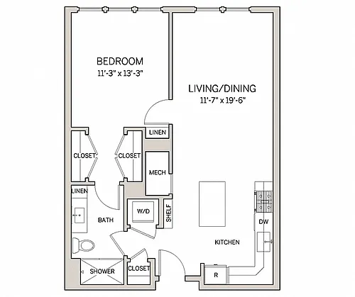 Floor plan 1 Bed 1 Bath A6