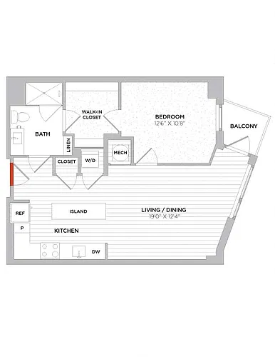 Floor plan 1 Bed/1 Bath-A01 East
