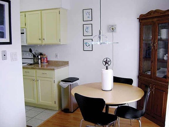 The dining area and kitchen 