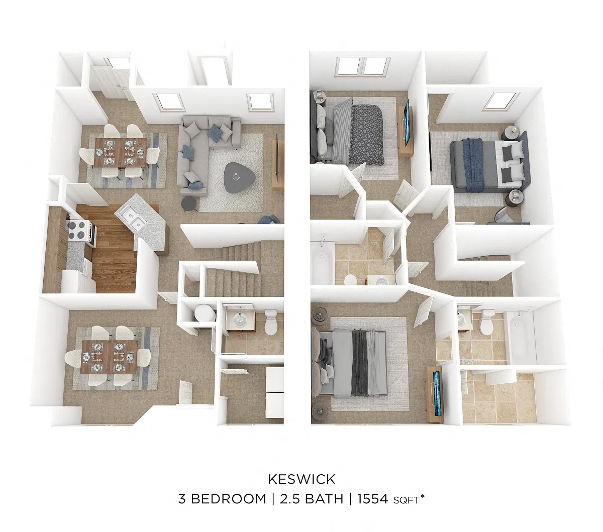 Floor plan Three Bedroom 2.5 Bath Townhome