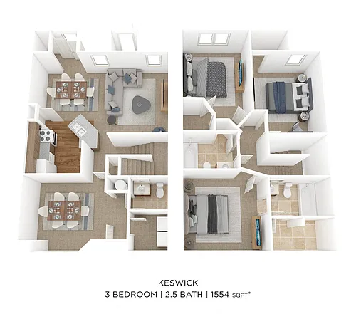 Floor plan Three Bedroom 2.5 Bath Townhome