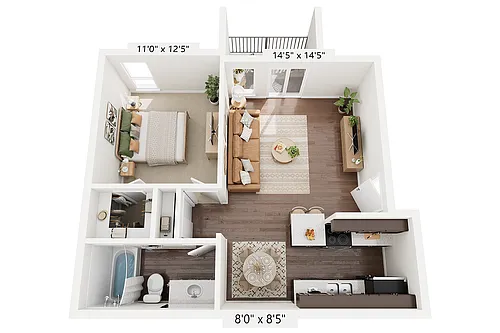 Floor plan 1 BR x 1 BA - A