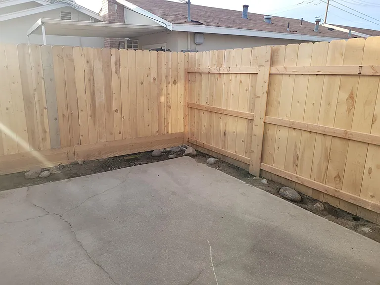 Fenced backyard.
