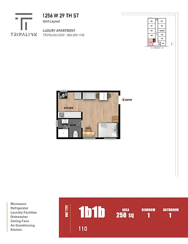 Floor plan Studio - 250 sqft