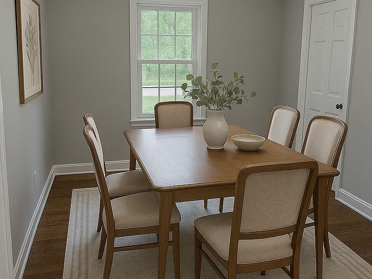 Dining Room Opens to Living Room - Unfurnished - AI Staged for Photo