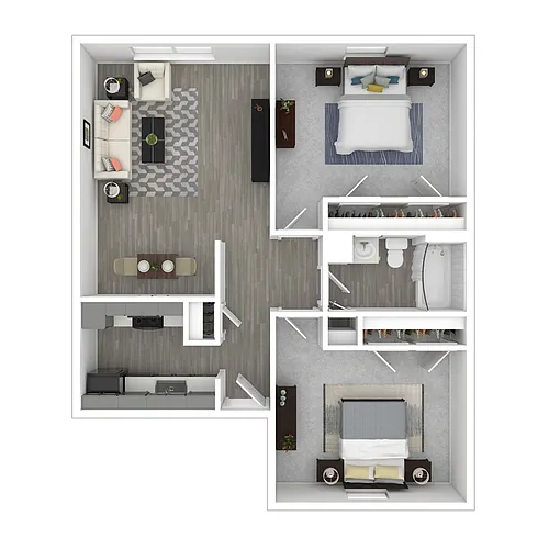 Floor plan Income-Restricted 2 Bedroom, 1 Bath 60%