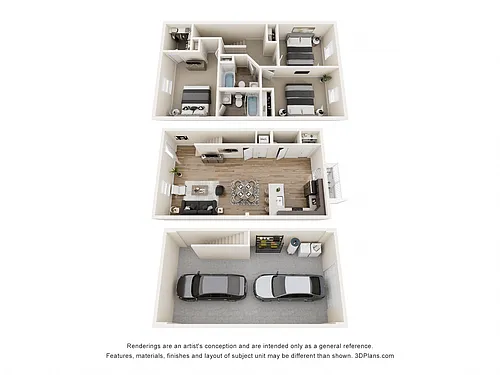Floor plan 3 Bedroom, 2.5BA Townhome with Drive Under Garage