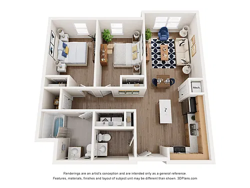 Floor plan 2 Bedroom - Hickory Hope B
