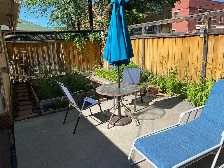 Summer vibes, small backyard patio and garden boxes