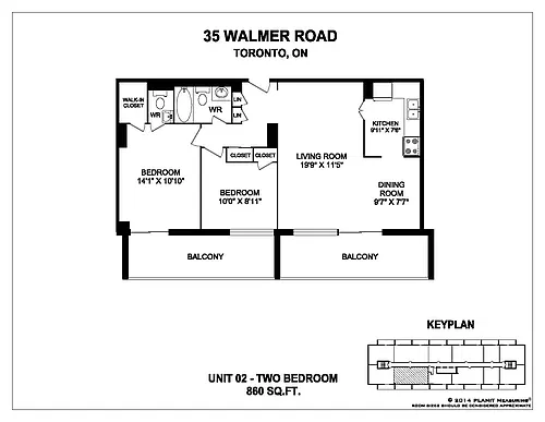 Floor plan 2 Bedroom 2 Bed 1.5 Bath