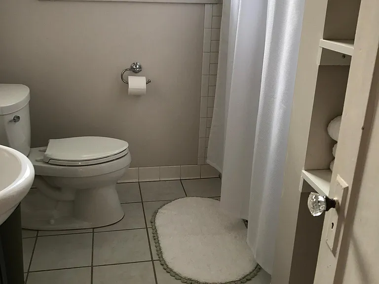 Bathroom- large bathtub with shower