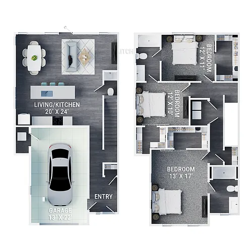 Floor plan Three Bedroom Townhome