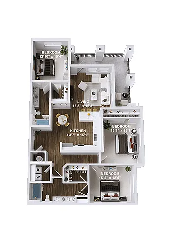 Floor plan 3 Bedroom, 2 Bath C1