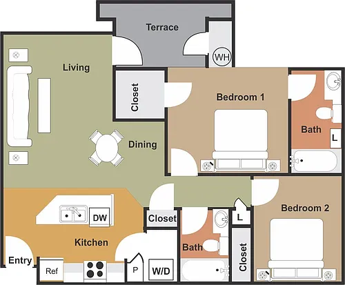 Floor plan Two Bedroom POB7