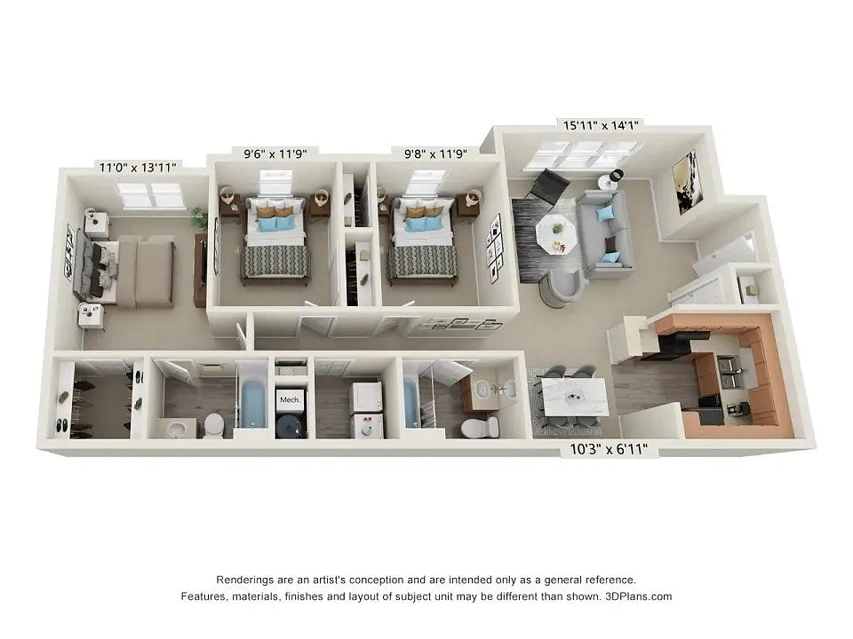 Floor plan Renovated 3 Bedroom Garden