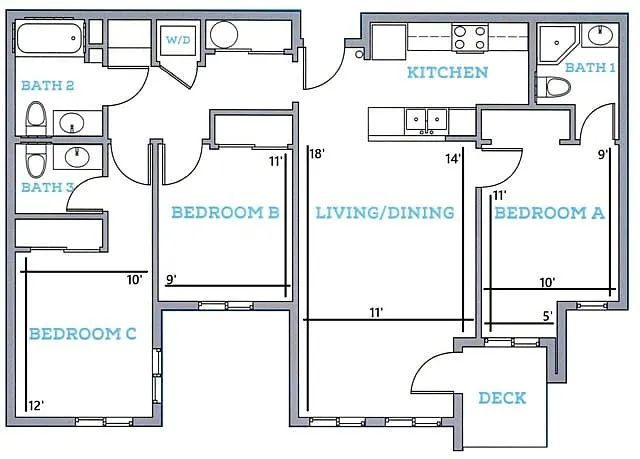 Floor plan 3BR/2.5BA - A