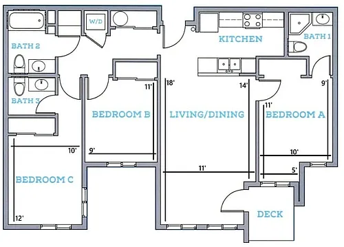 Floor plan 3BR/2.5BA - A