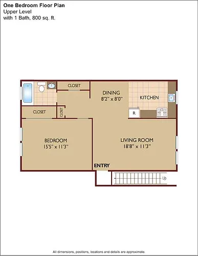 Floor plan $2.06/sq.ft. - One Bedroom w/ Large Kitchen