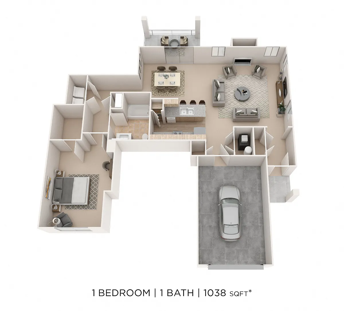 Floor plan One Bedroom- 1038 sqft