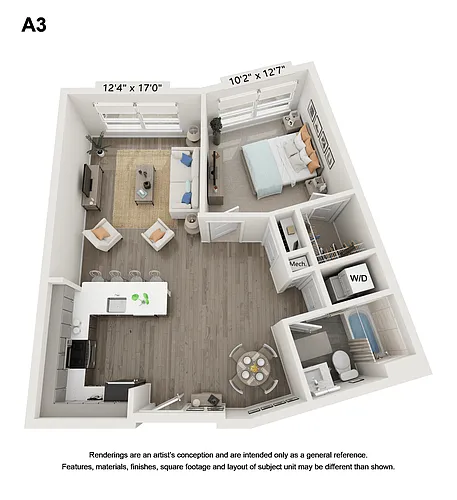 Floor plan 1 Bedroom - A3