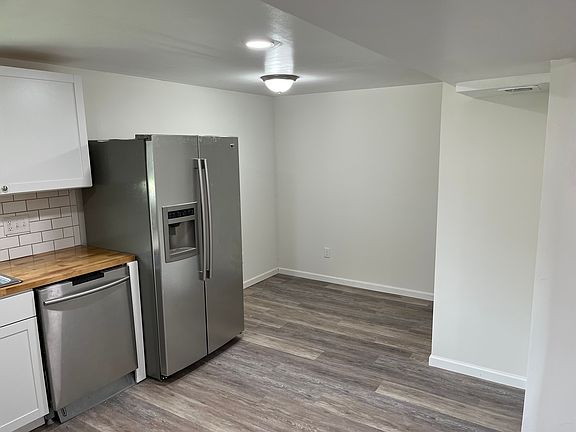 Room for a 4 person eat in kitchen table. Pantry is in the right corner