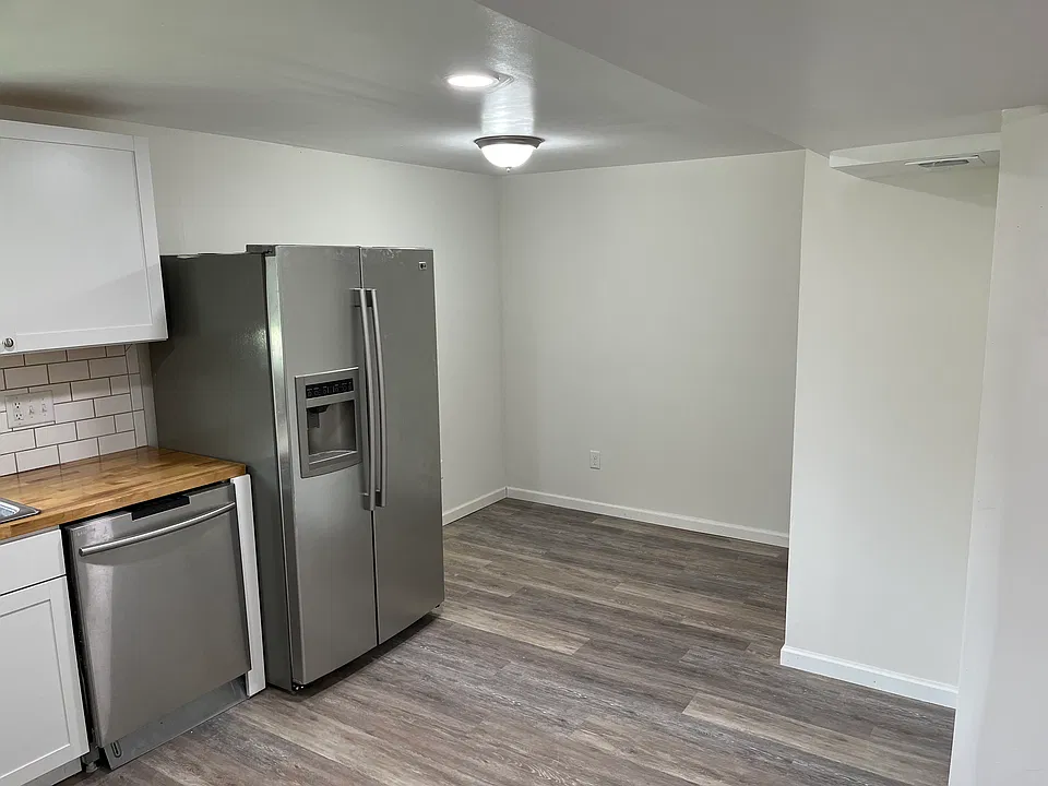 Room for a 4 person eat in kitchen table. Pantry is in the right corner